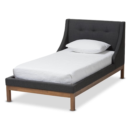 Baxton Studio Louvain Grey Upholstered Walnut-Finished Twin Sized Platform Bed 146-8153